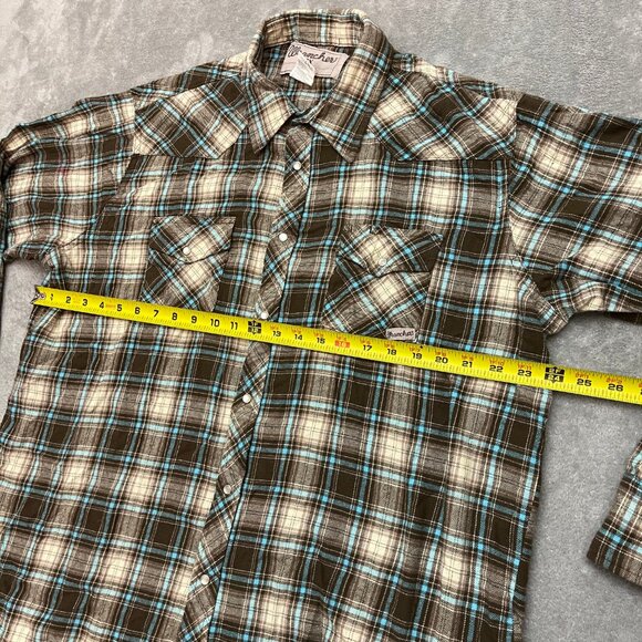 Wrangler Wrancher Shirt Mens 2X Western Pearl Snap Cowboy Plaid Long Sleeve - Picture 6 of 8